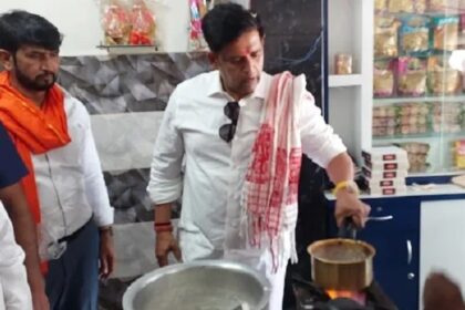 Gorakhpur: Before the elections, MP Ravi Kishan made tea, said - service to the public is paramount.