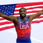 US' Noah Lyles won the 100 meter race in Paris Olympics