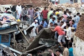 A three-storey house collapsed in Meerut