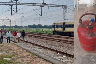 cylinder placed on railway track