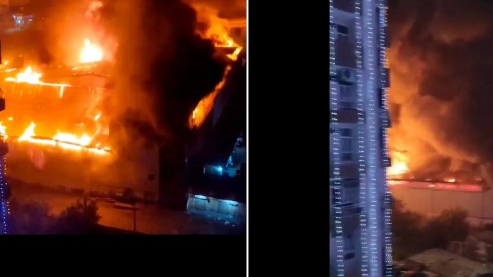 Huge fire in banquet hall in Noida