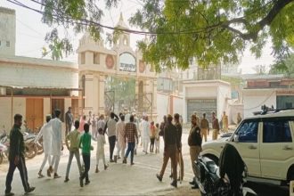 Students protest against the gathering of Namazis in UP College of Varanasi