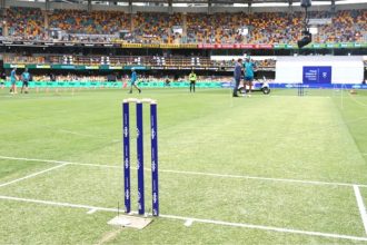 The green pitch of Brisbane Gabba ground