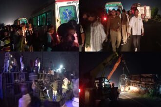 jalaun:-कालपी-के-पास-खाई-में-गिरी-स्लीपर-बस,-21-यात्री-घायल,-ओवरटेक-करने-के-चक्कर-में-हुआ-हादसा