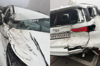 hathras-accident:-सांसद-लिखी-फॉर्च्यूनर-कार-खड़े-ट्रक-से-टकराई,-अकराबाद-ब्लॉक-प्रमुख-बाल-बाल-बचे