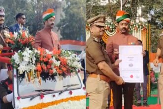 kanpur:-पुलिस-लाइन-में-औद्योगिक-मंत्री-नंदी-ने-फहराया-तिरंगा,-सम्मानित-हुए-पुलिसकर्मी