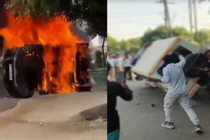 नोएडा:-सैलरी-बढ़ाने-की-मांग-को-लेकर-कंपनी-के-कर्मचारियों-का-हिंसक-प्रदर्शन,-कई-गाड़ियों-में-तोड़फोड़-के-बाद-लगाई-आग