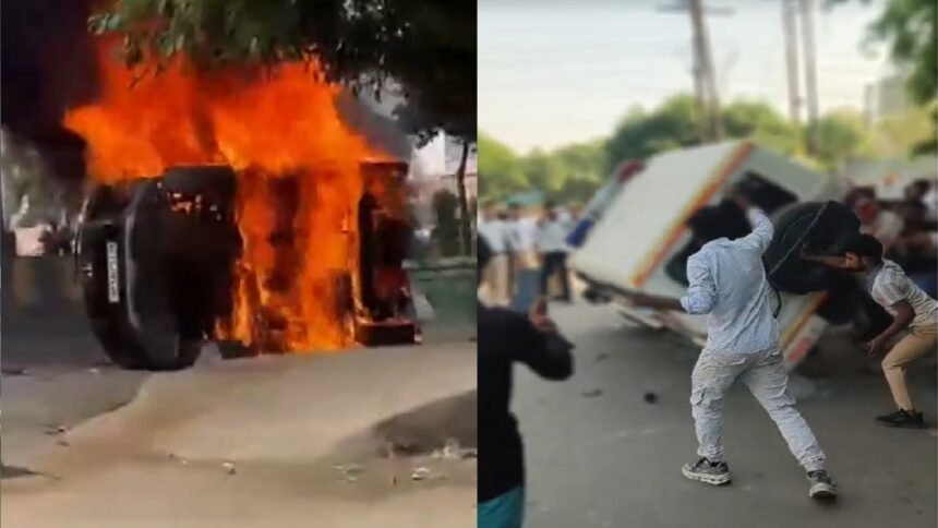 नोएडा:-सैलरी-बढ़ाने-की-मांग-को-लेकर-कंपनी-के-कर्मचारियों-का-हिंसक-प्रदर्शन,-कई-गाड़ियों-में-तोड़फोड़-के-बाद-लगाई-आग