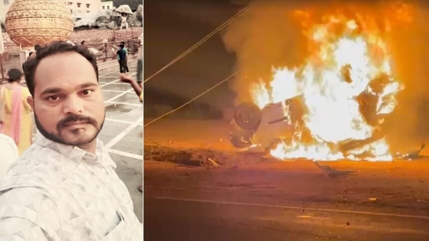 खंभे-से-टकराते-ही-आग-का-गोला-बनी-कार,-शादी-से-लौट-रहे-2-दोस्त-जिंदा-जले,-तीसरे-ने-शीशा-तोड़कर-बचाई-जान