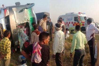 up-news:-बदायूं-में-गंगा-एक्सप्रेसवे-पर-टूरिस्ट-बस-पलटी,-चार-यात्री-घायल;-हरिद्वार-से-प्रयागराज-जा-रहे-थे-सभी