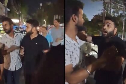 कानपुर-में-बीच-सड़क-दबंगों-का-हंगामा,-बाइक-सवार-को-पीटा,-पुलिसकर्मी-को-धमकी-देते-हुए-कहा-ताऊ-सांसद-है-हमारे