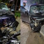 सुल्तानपुर में दरियापुर रेलवे ओवरब्रिज के पास सड़क हादसे में क्षतिग्रस्त कार